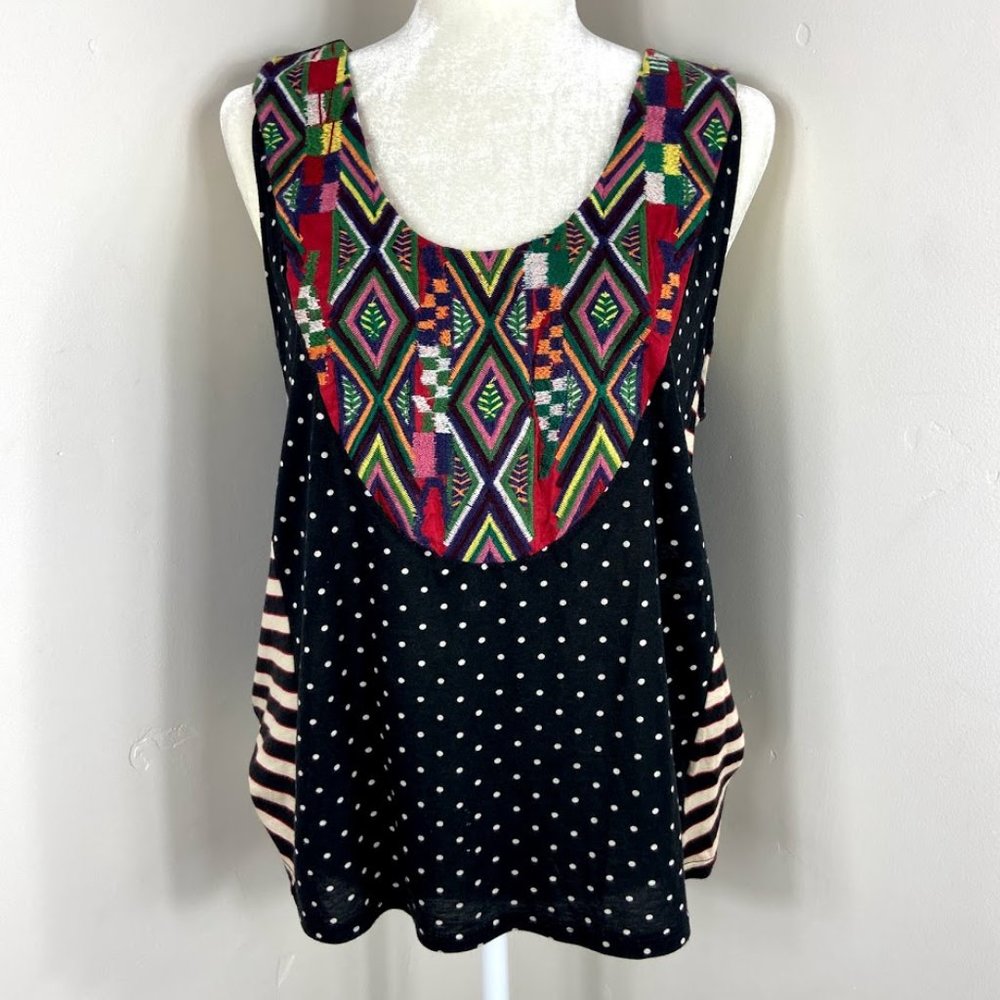Anthropologie Black Red TINY Embroidered Boho Top Medium
